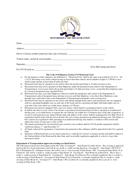 First page of the Motorized Cart Registration
