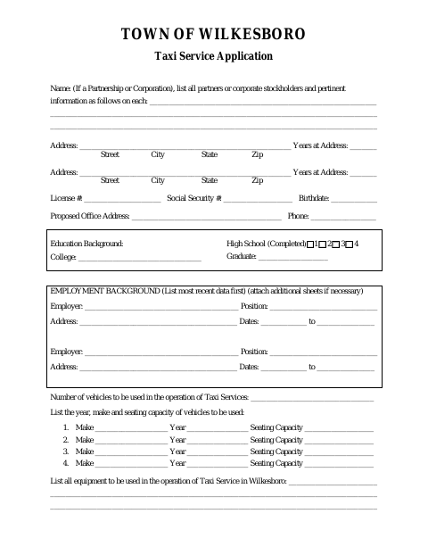 First page of the Taxi Service Application