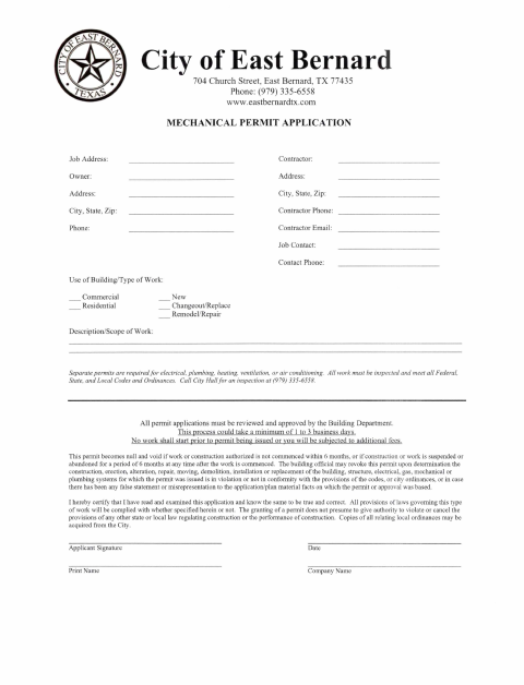 First page of the Mechanical Permit Application