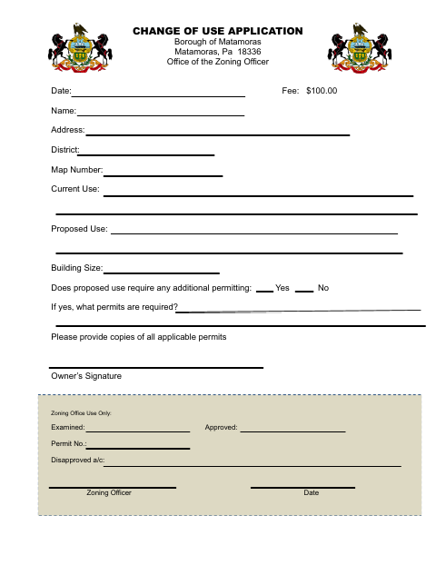First page of the Change of Use Application
