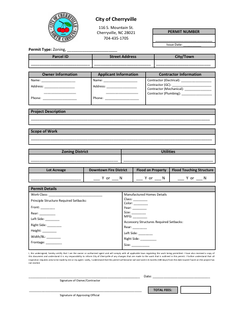 First page of the Zoning Permit Form