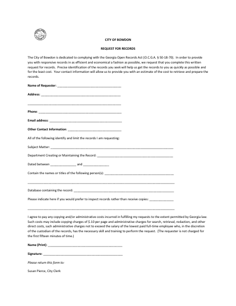 First page of the Request for Records