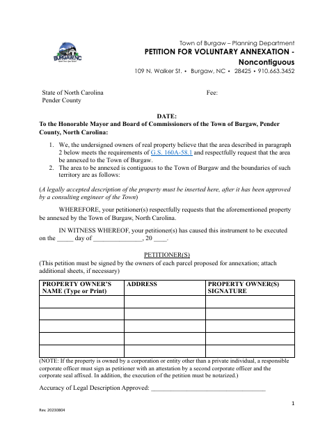 First page of the Petition for Voluntary Annexation – Noncontiguous