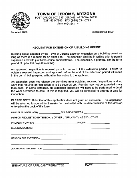 First page of the Building Permit Extension Request