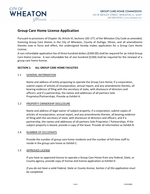 First page of the Group Care Home License Application
