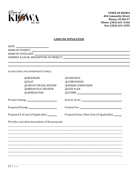 First page of the Land Use Application