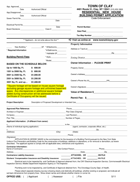 First page of the Residential New House Building Permit Application