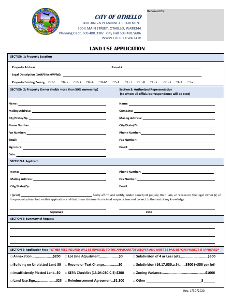 First page of the Land Use Application