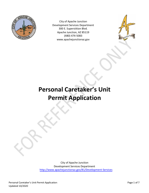 First page of the Personal Caretaker’s Unit Permit Application