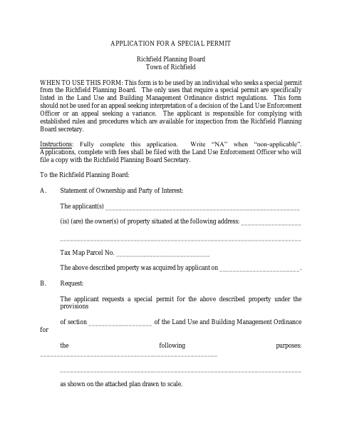 First page of the Application for a Special Permit