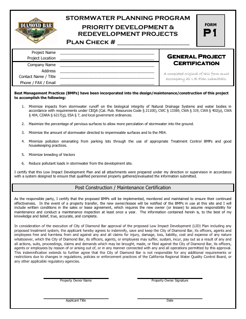 First page of the General Project Certification