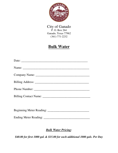 First page of the Bulk Water Form