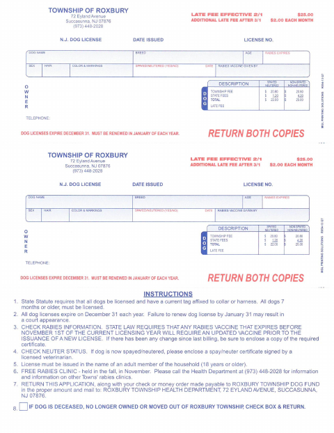 First page of the Dog License Application