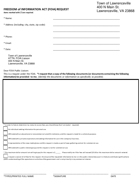 First page of the Freedom of Information Act (FOIA) Request