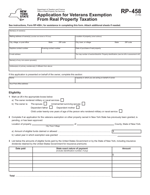 First page of the Application for Veterans Exemption From Real Property Taxation