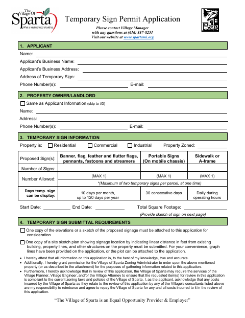 First page of the Temporary Sign Permit Application
