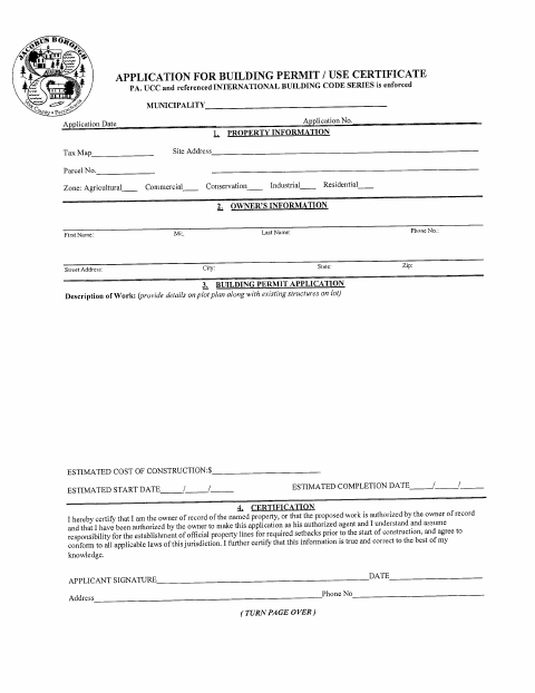 First page of the Building Permit Application – Residential