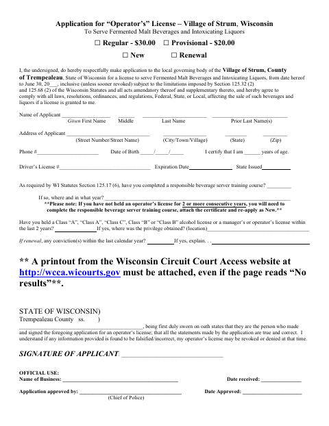 First page of the Operator’s License Application