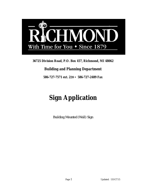 First page of the Building Mounted (Wall) Sign Application