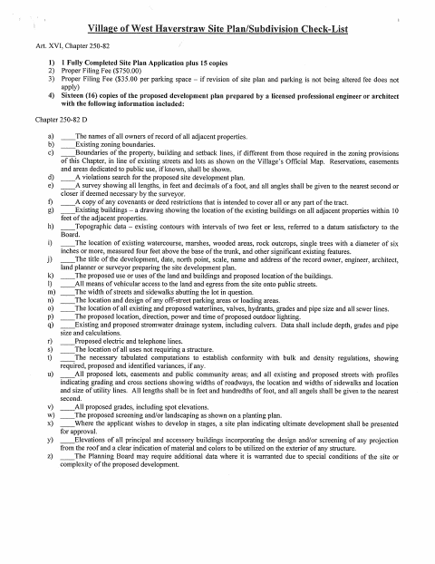 First page of the Site Plan and Subdivision Application