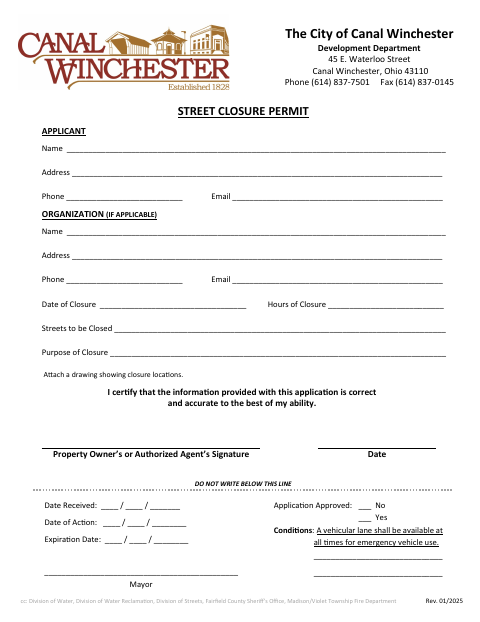 First page of the Street Closure Permit
