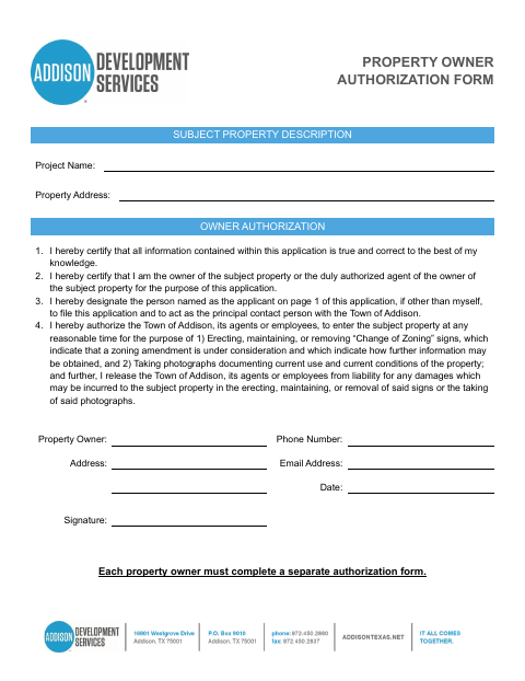 First page of the Property Owner Authorization Form