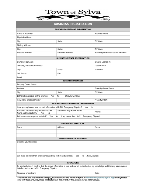First page of the Business Registration & Occupancy Use Inspection Compliance Form