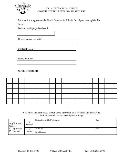 First page of the Community Bulletin Board Request