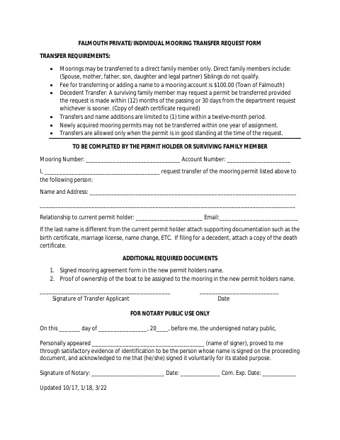 First page of the Private Individual Mooring Transfer Request Form