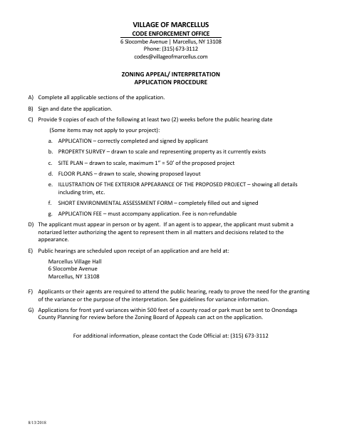 First page of the Zoning Appeal/Interpretation Application