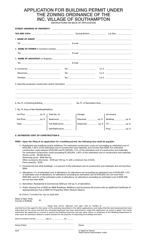 First page of the Building Permit Application