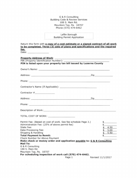 First page of the Building Permit Application Packet