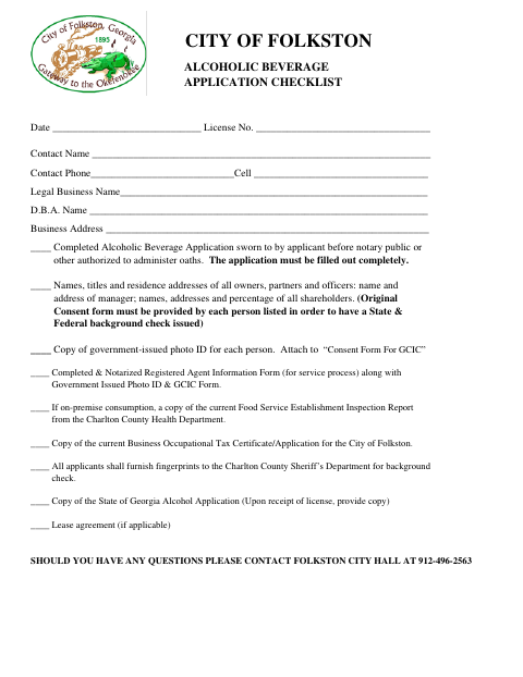 First page of the Alcoholic Beverage License Application Packet