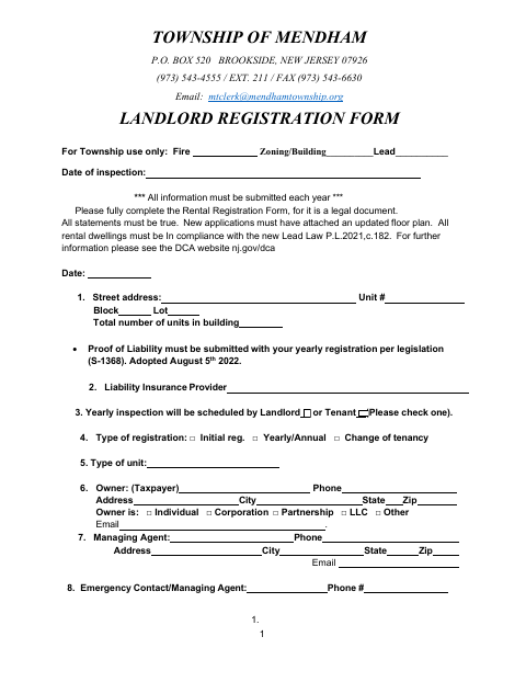 First page of the Landlord Registration Form