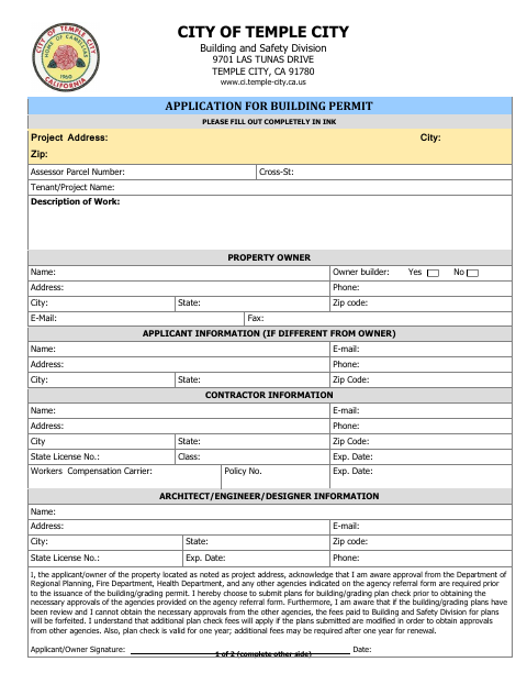 First page of the Application for Building Permit