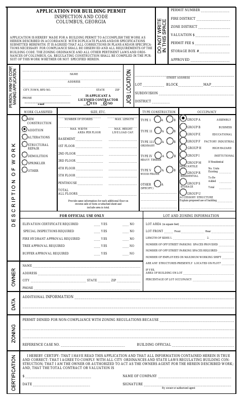 First page of the Building Permit Application