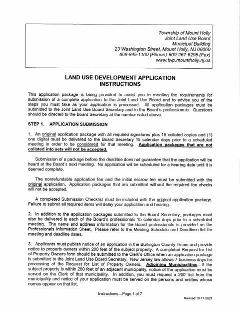 First page of the Land Use Development Application