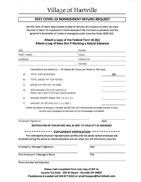 First page of the 2021 COVID-19 Nonresident Refund Request