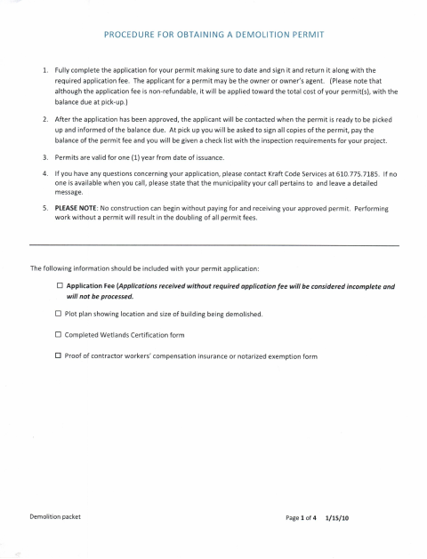 First page of the Demolition Permit Application