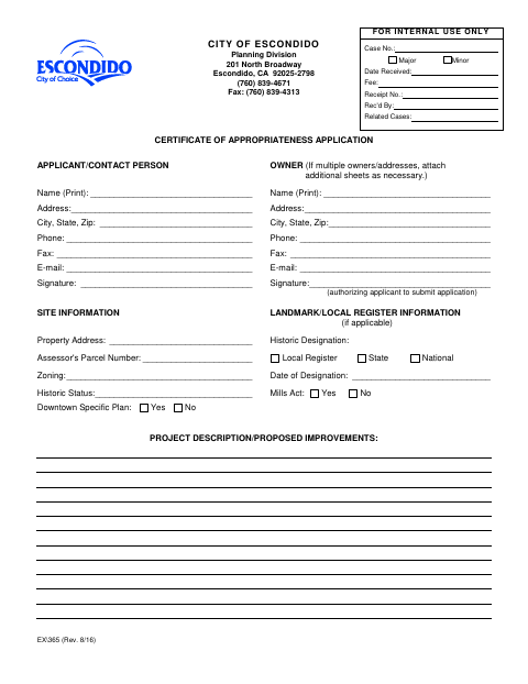 First page of the Certificate of Appropriateness Application