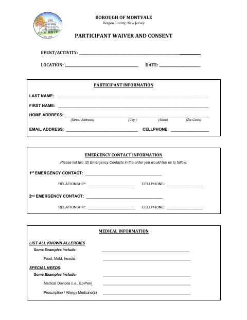 First page of the Participant Waiver and Consent