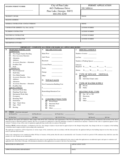 First page of the Building Permit Application