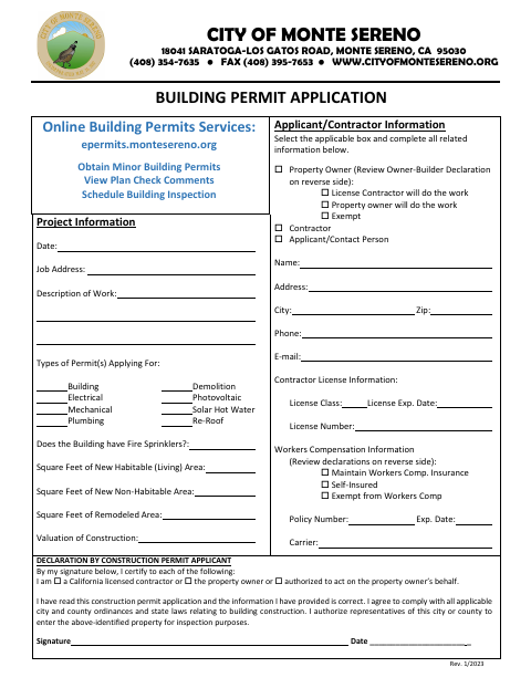First page of the Building Permit Application