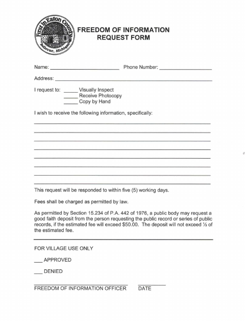 First page of the Freedom of Information Request Form