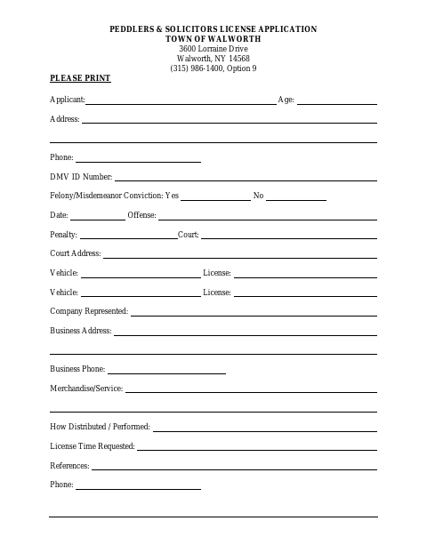 First page of the Peddlers & Solicitors License Application