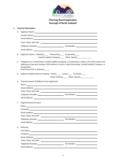 First page of the Planning Board Application