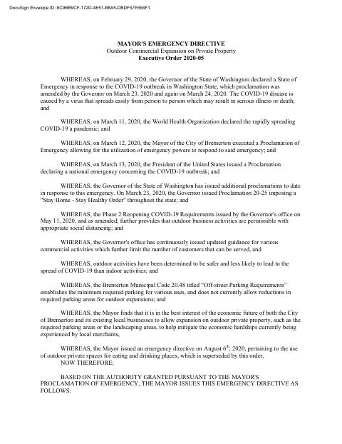 First page of the Temporary Outdoor Commercial Space Expansion Application