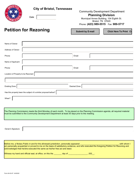 First page of the Petition for Rezoning