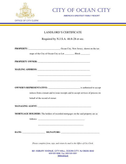 First page of the Landlord’s Certificate