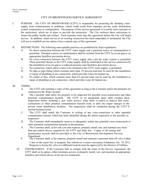 First page of the Service Agreement